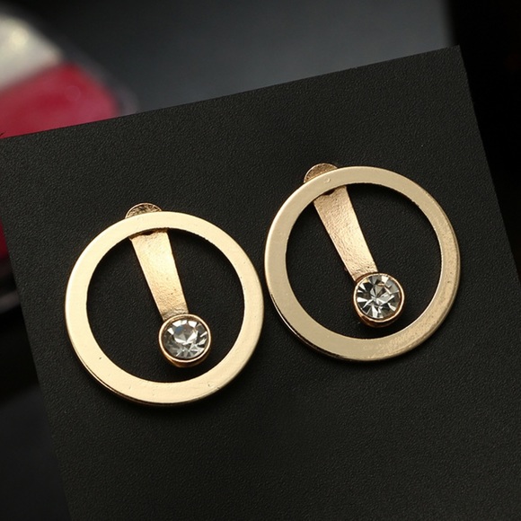 Floating CZ Gold Hollow Circle Stud Earrings - Picture 6 of 8